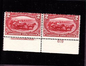 US 286 2c Trans-Mississippi Mint Bottom Plate #619 Pair AVG OG NH SCV $160