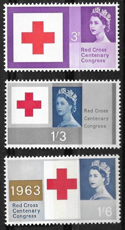 Great Britain # 398p-400p  Red Cross Centenary  PHOSPHOR    (3) Mint NH
