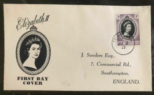 1953 St Helena First day Coronation cover FDC Queen Elizabeth II QE2 To England