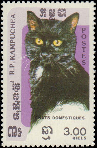 Cambodia #589-595, Complete Set(7), 1985, Cats, Hinged