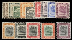 Brunei #62-75 (SG 79-92) Cat£160, 1947-51 1c-$10, complete set, hinged