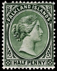 4079: Falkland Islands SG15 ½d Blue-Green. 1891. Sc#9a Mi8a MM Mint. C£26