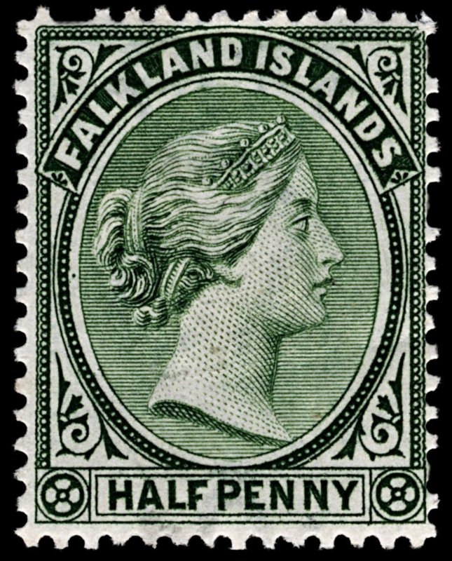 4079: Falkland Islands SG15 ½d Blue-Green. 1891. Sc#9a Mi8a MM Mint. C£26