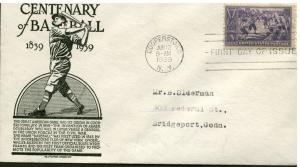 855 BASEBALL FDC COOPERSTOWN, NY 6/12/39  PLANTY 855-1a C. S. ANDERSON  CACHET