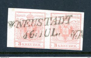 Austria 1854 3 kr Pair Machine made paper Type 2-1 Signed Certificate Used 14784