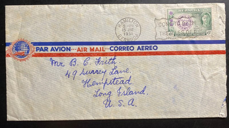 1951 Hamilton Bermuda Airmail Cover To Hempstead LI USA