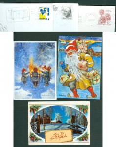 Sweden. Norway 3 Christmas Card. 1980-1988-1994. Santa,Cabin,Bonfire.