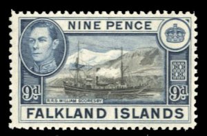 Falkland Islands #90 Cat$15+, 1938 9p slate blue and black, never hinged