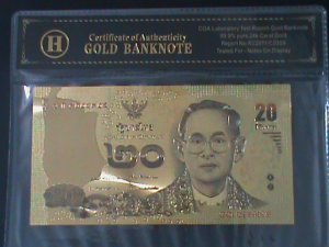 THAILAND-2010-24 KARAT GOLD REPLICA $20-BAHT BANK NOTE-WITH CERIFICATE VF