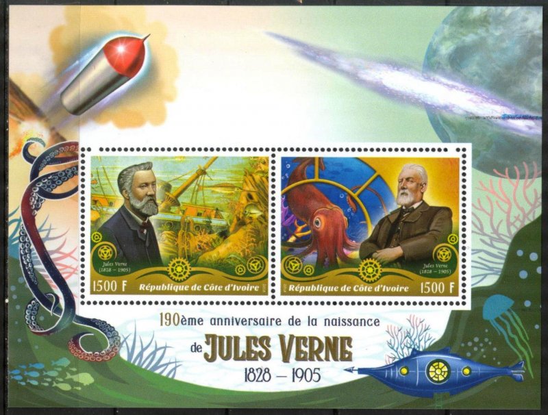 Ivory Coast 2018 Jules Verne Ships Space Sheet MNH