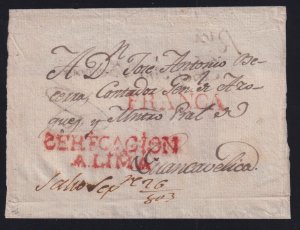 Peru 1803 Registered Stampless Colonial Period Cover Lima to Huancavelica