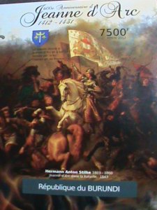 ​BURUNDI STAMP 2012 SC#1060-600TH ANNIV JOAN OF ARC IN BATTLE-IMPERF-MNH S/S