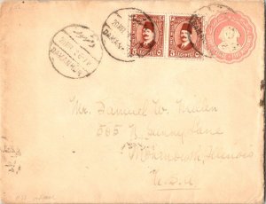 Egypt 5m King Fuad (2) on 5m Pyramid and Sphinx Envelope 1936 Damanhur to Mon...