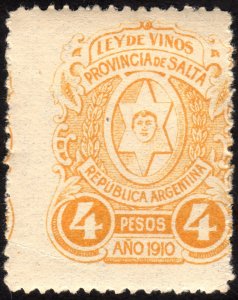 1910, Argentina Salta, 4P, Revenue stamp (Wine Tax), MNH