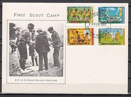 Grenada, Gr., Scott cat. 475-478. 75th Scout Anniversary. First day card, #3. ^
