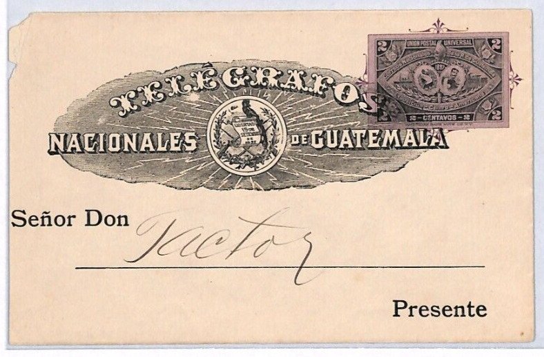 GUATEMALA Postal Stationery TELGRAFOS Cover TELEGRAPH 2c Envelope{samwells}PH325