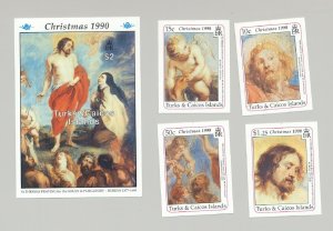 Turks & Caicos #869-70, 872, 875, 877 Rubens Art 4v & 1v S/S Imperf Proofs