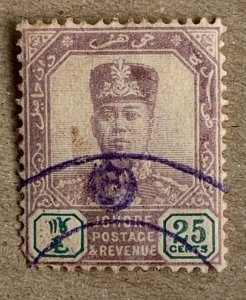 Malaya Johore 1904 25c Sultan Ibrahim. SEE NOTE. Scott 66, CV $42.50. SG 68