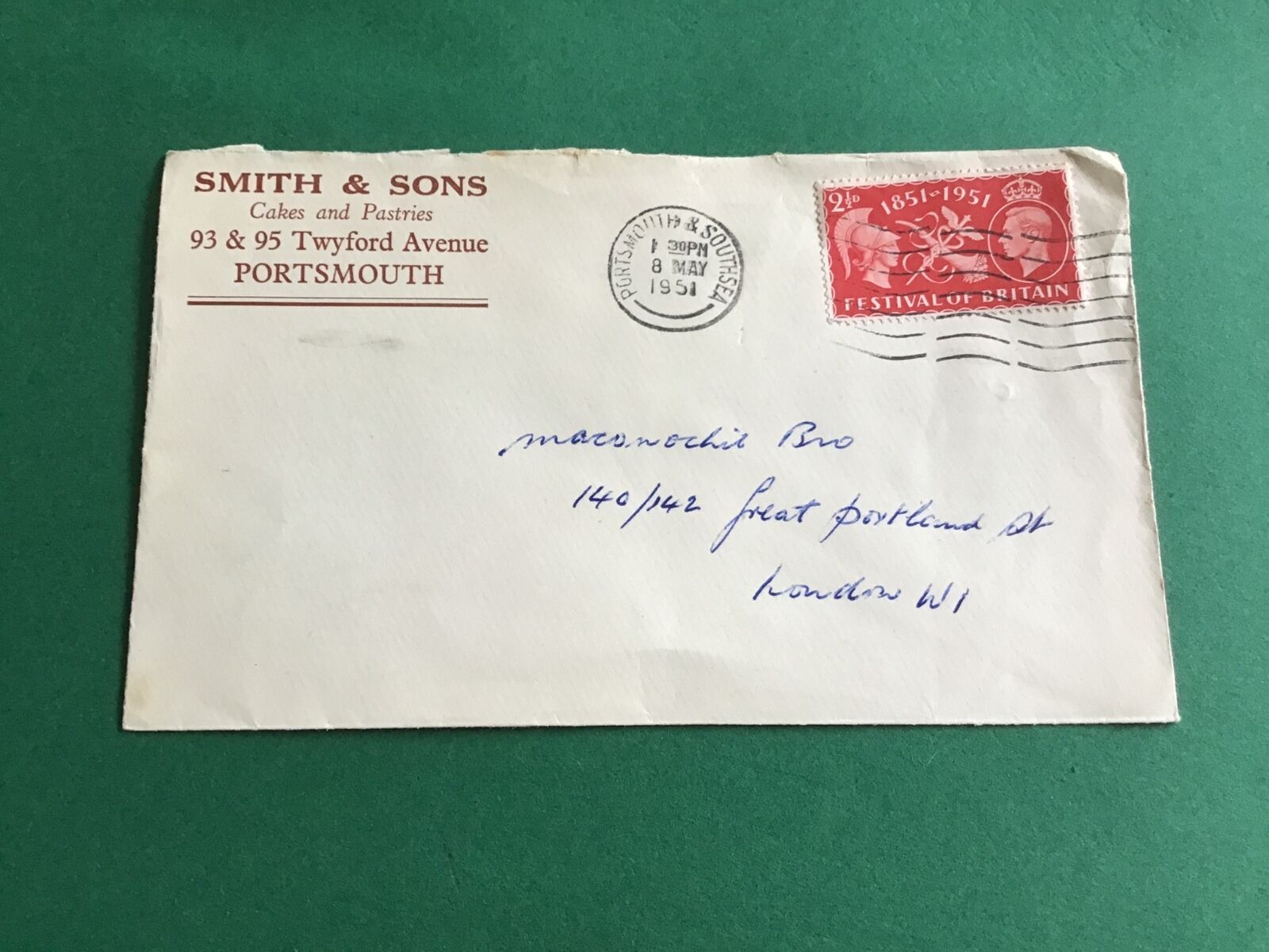 Festival of Britain 1951 Smith & Sons Portsmouth Vintage Stamp Cover R45465 Worldwide Other