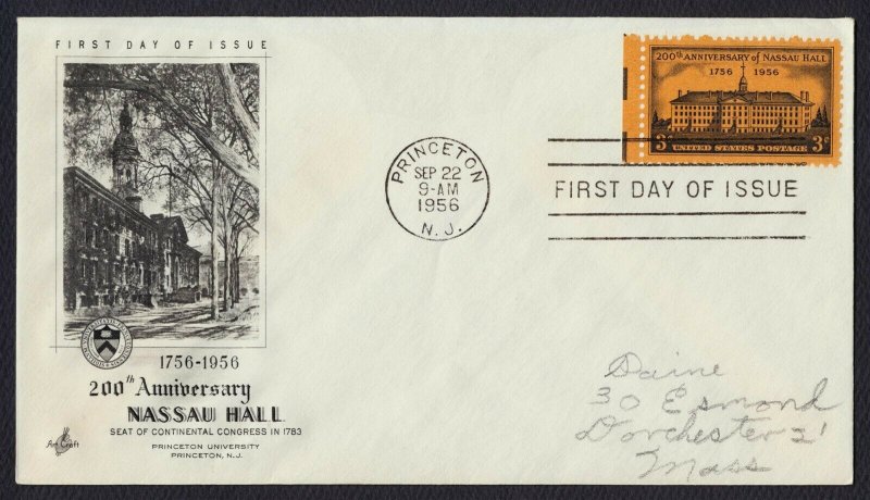 #1083 3c Nassau Hall, Art Craft FDC **ANY 5=FREE SHIPPING**