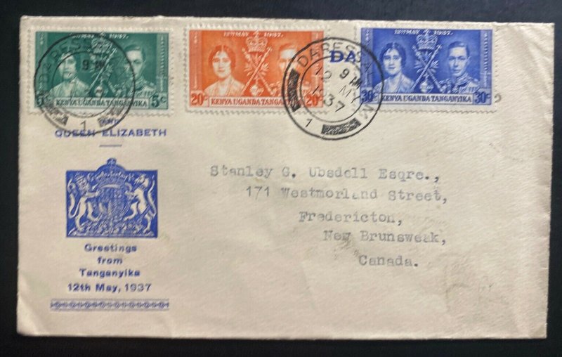 1937 Daressalaam Tanganyika first day cover Coronation King George VI To Canada