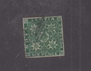 NOVA SCOTIA # 5 FVF-LIGHTLY USED 6p DARK GREEN CAT VALUE $2500