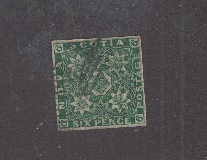 NOVA SCOTIA # 5 FVF-LIGHTLY USED 6p DARK GREEN CAT VALUE $2500