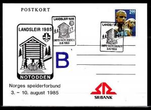 Norway, 1985 cancel. Landsleir Scout Group on Postal Card. First day. ^