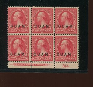 Guam 2 Overprint Mint Plate Block of 6 Stamps (Bz 729)