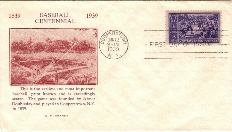 #855 Centennial of Baseball Cachet Grandy cachet First Day cover