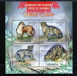 UGANDA #2030 2013 WILD CATS MINT VF NH O.G M/S4  aa