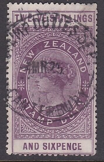 NEW ZEALAND 1880 LONG TYPE STAMP DUTY 12/6d used...........................a3493