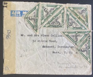 1940s Monrovia Liberia Censored Airmail cover To Ashmont MA USA
