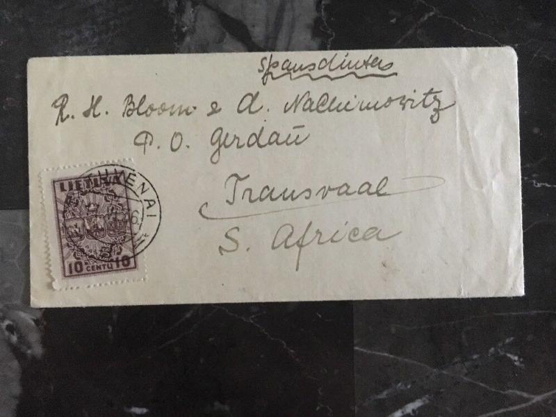 1936 Tituvenai Lithuania cover To Transvaal South Africa