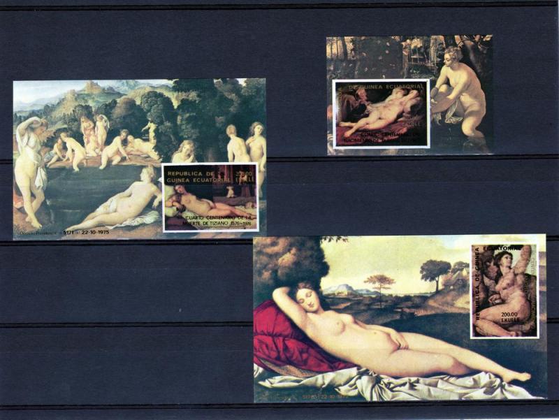 Equatorial Guinea 1976  Mi#A217/C217 Titian/Rubens/Michelangelo 3 S/S MNH