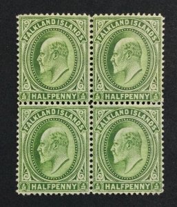 MOMEN: FALKLAND SG #43b THICK PAPER 1908 BLOCK MINT OG 2H/2NH £84+ LOT #6747