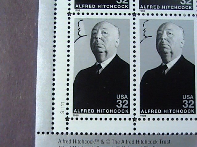 U.S.# 3226-MINT/NH--LEGENDS OH HOLLYWOOD/HITCHCOCK--LL PLATE # BLOCK OF 4-1998