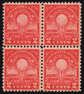 US 654 MNH VF 2 Cent Electric Light Block of 4 Carmine Rose