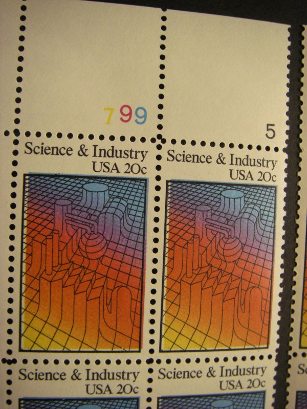 Scott 2031, 20c Science & Industry, PB4 #799 5 x4, Matched Set, MNH Commem