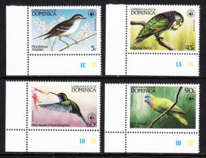 DOMINICA — SCOTT 827-30 — 1984 WWF BIRDS SET — MNH — SCV $42.25