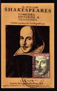 URUGUAY WILLIAM SHAKESPEARE MAXI CARD LITERATURE THEATRE WRITTER FEATHER PEN 