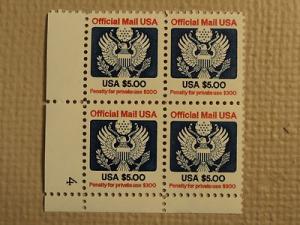 USPS Scott O133 $5 Official Mail USA 1983 Mint NH Plate B...