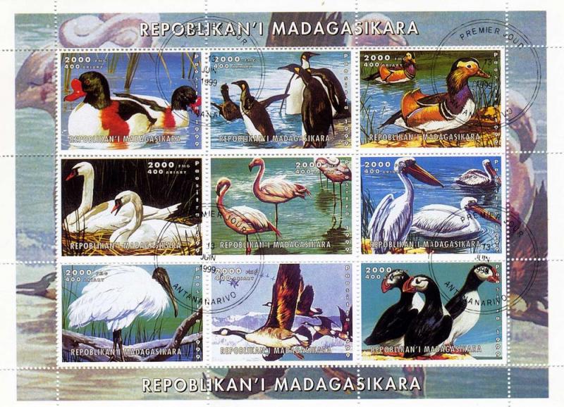 Malagasy 13.06.1999 BIRDS DUCKS Sheet Perforated Fine Used VF