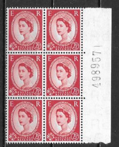 Great Britain 296 2 1/2d Elizabeth Margin Block of 6 MNH (lib)