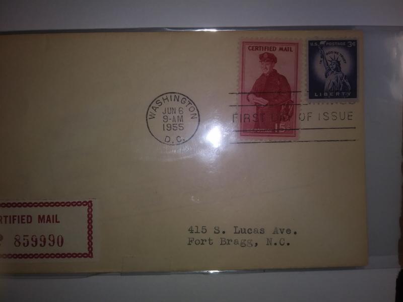 SCOTT # FA1 SINGLE CERTIFIED MAIL FIRST DAY OF ISSUE !! 1955 GREAT FIND !!