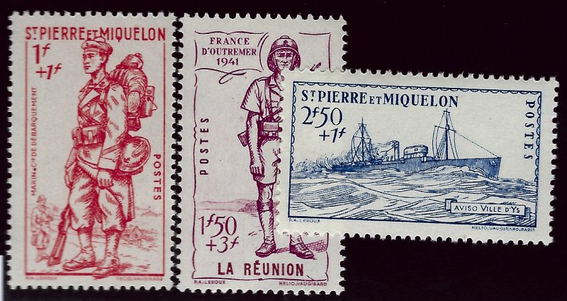 St. Pierre & Miquelon Sc B8A, B & C Mint VF SCV$11.50...French Colonies are Hot!