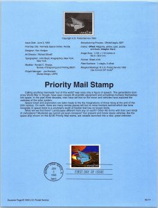 USPS SOUVENIR PAGE $2.90 PRIORITY MAIL STAMP OUT OF THIUS WORLD SPACE 1993