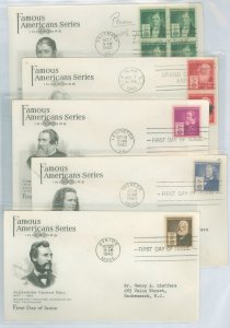 US 889-893 1940 Inventors (part of the Famous American Series) set of 5 unaddressed FDC (typed) with matching Art Craft covers.