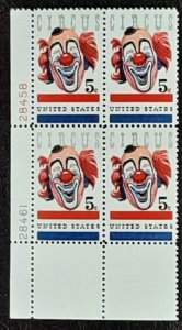 US Scott # 1309; MNH,og 5c Circus Clown issue ,1966; plate blk of 4;VF Centering