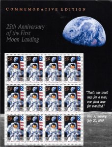 US 2841, MNH Pane of 12 - 29¢ - Moon Landing 25th Anniversary. FREE SHIPPING!!